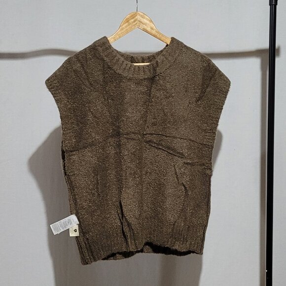 Madewell sweater sleeveless vest fuzzy brown acrylic plus size XL preppy neutral - Picture 7 of 13